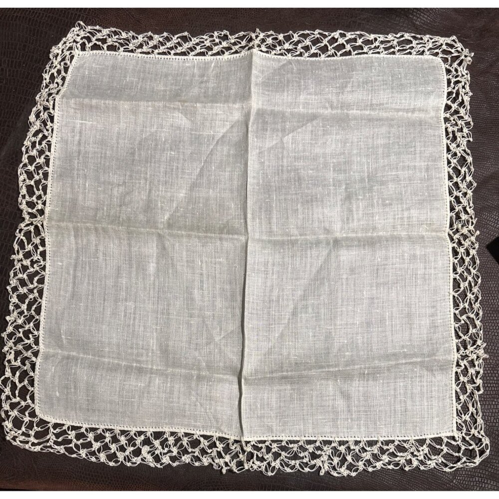 Vintage‎ Handkerchief Hanky Wide Crochet Border Bride Wedding